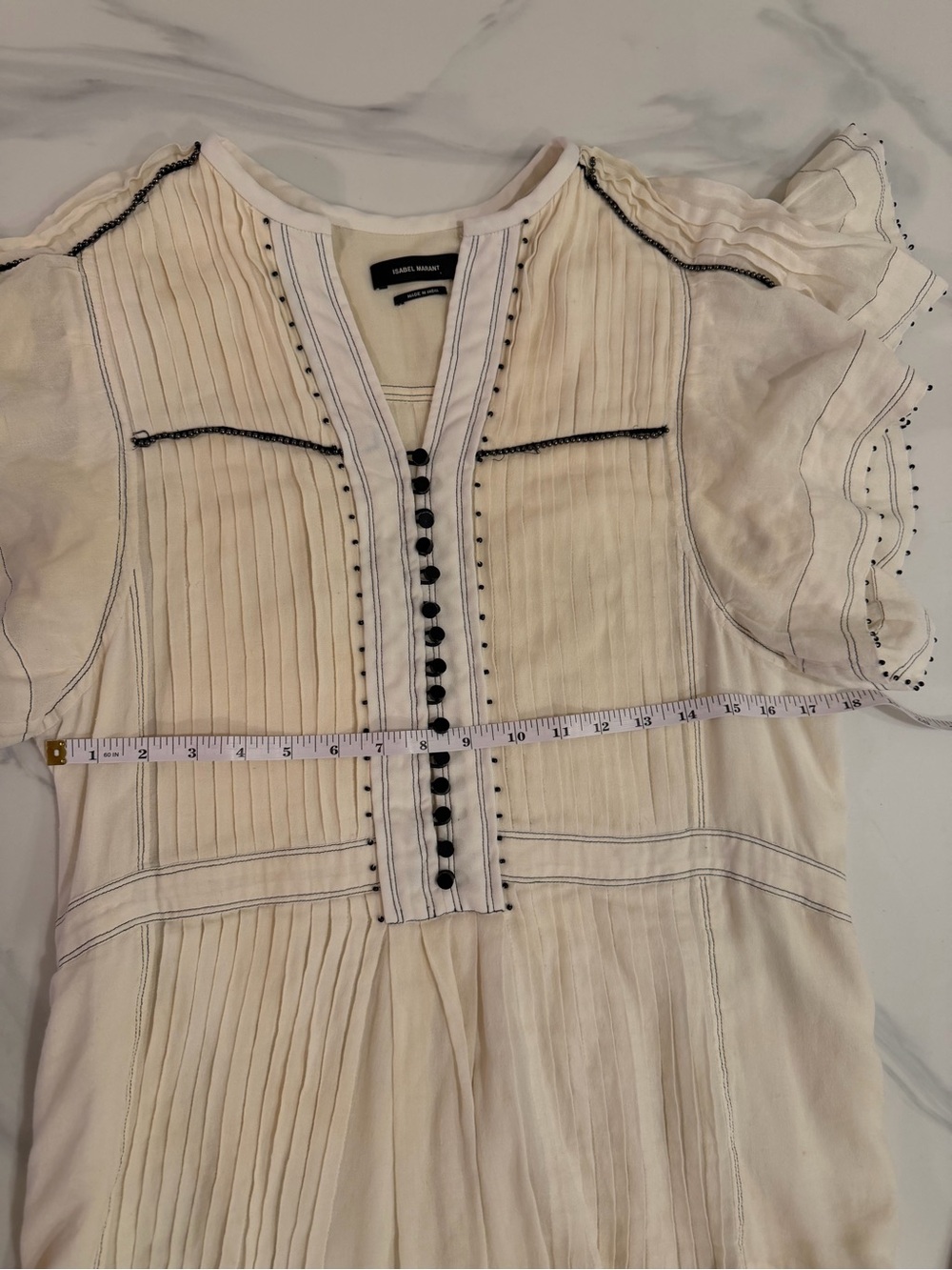 Isabel Marant Cream Midi Dress with Black Trim - Size 38 - Picture 3 of 15